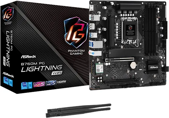 ASRock B760M PG LIGHTNING WIFI - moderkort - Intel B760 - Intel LGA1700 - DDR5 RAM - Micro-ATX